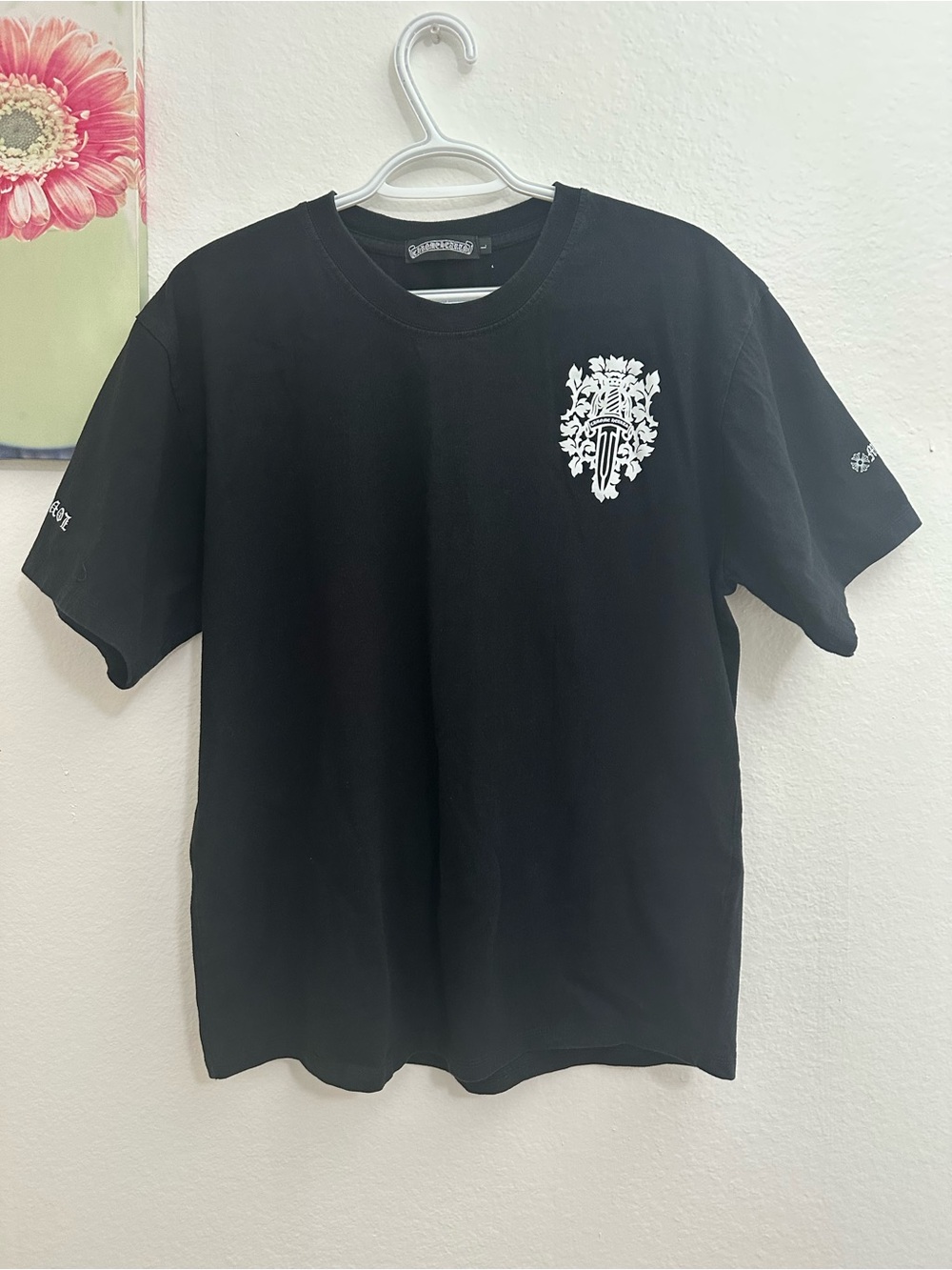 Chrome Hearts Black Short-Sleeve Crewneck T-Shirt with White Chest Graphic